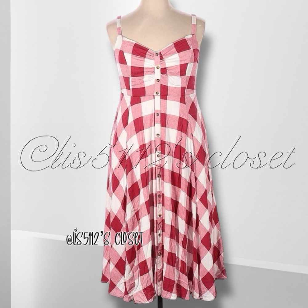 Torrid Red & White Gingham Retro Woven Button-Front Midi Swing Dress 2X 18 20 - Picture 2 of 15